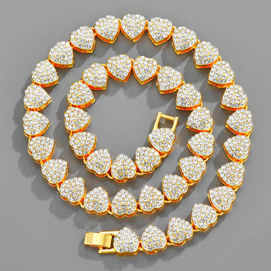 Heart Shape Charming Rhinestone Cuban Link Chain