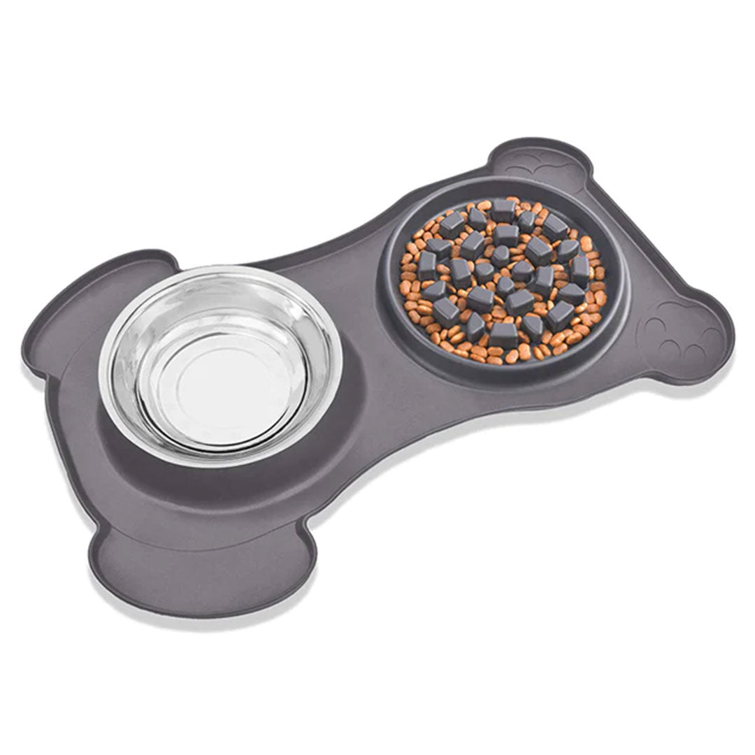 Stainless Steel 2-in-1 Non-Spill Slow Feeder Pet Bowl