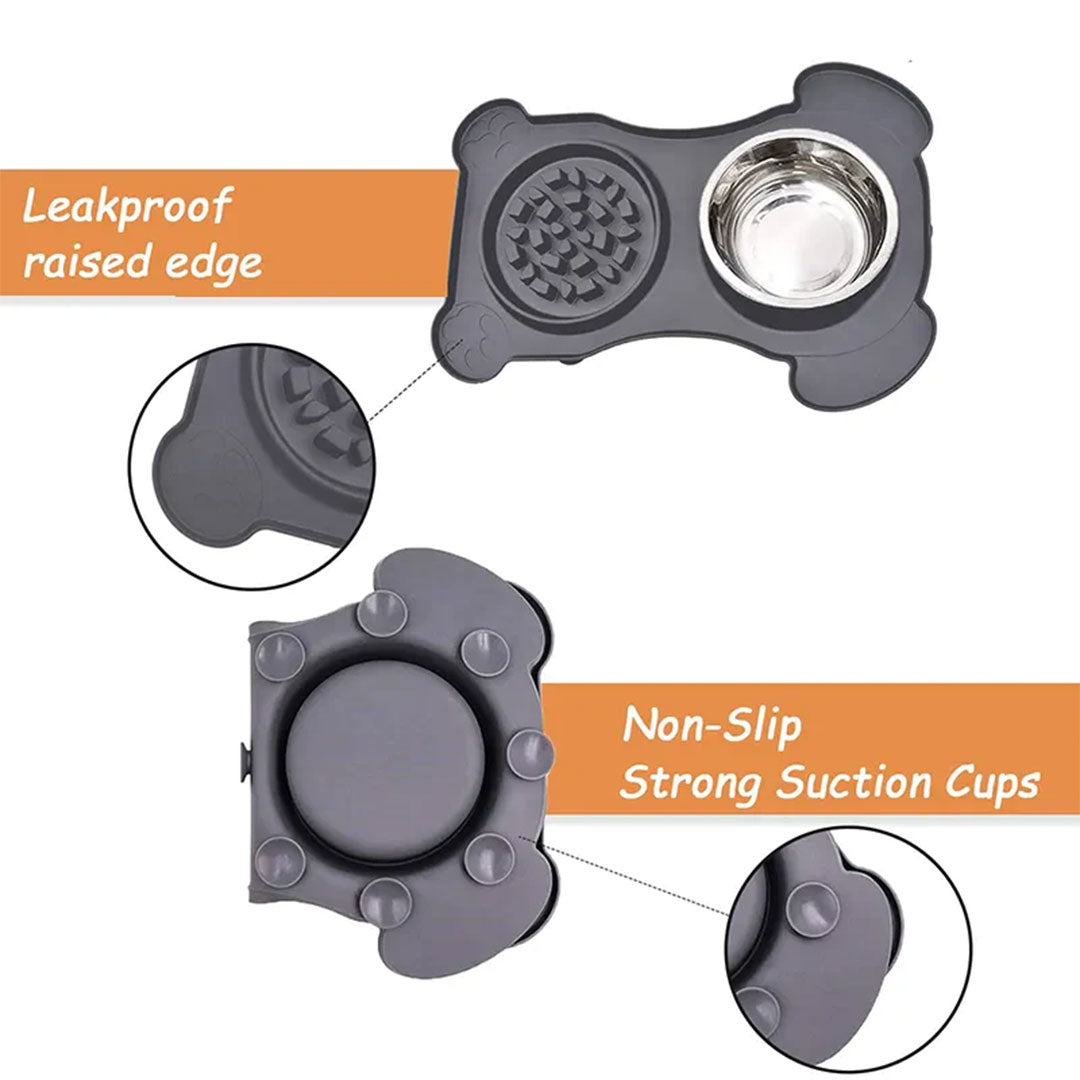 Stainless Steel 2-in-1 Non-Spill Slow Feeder Pet Bowl