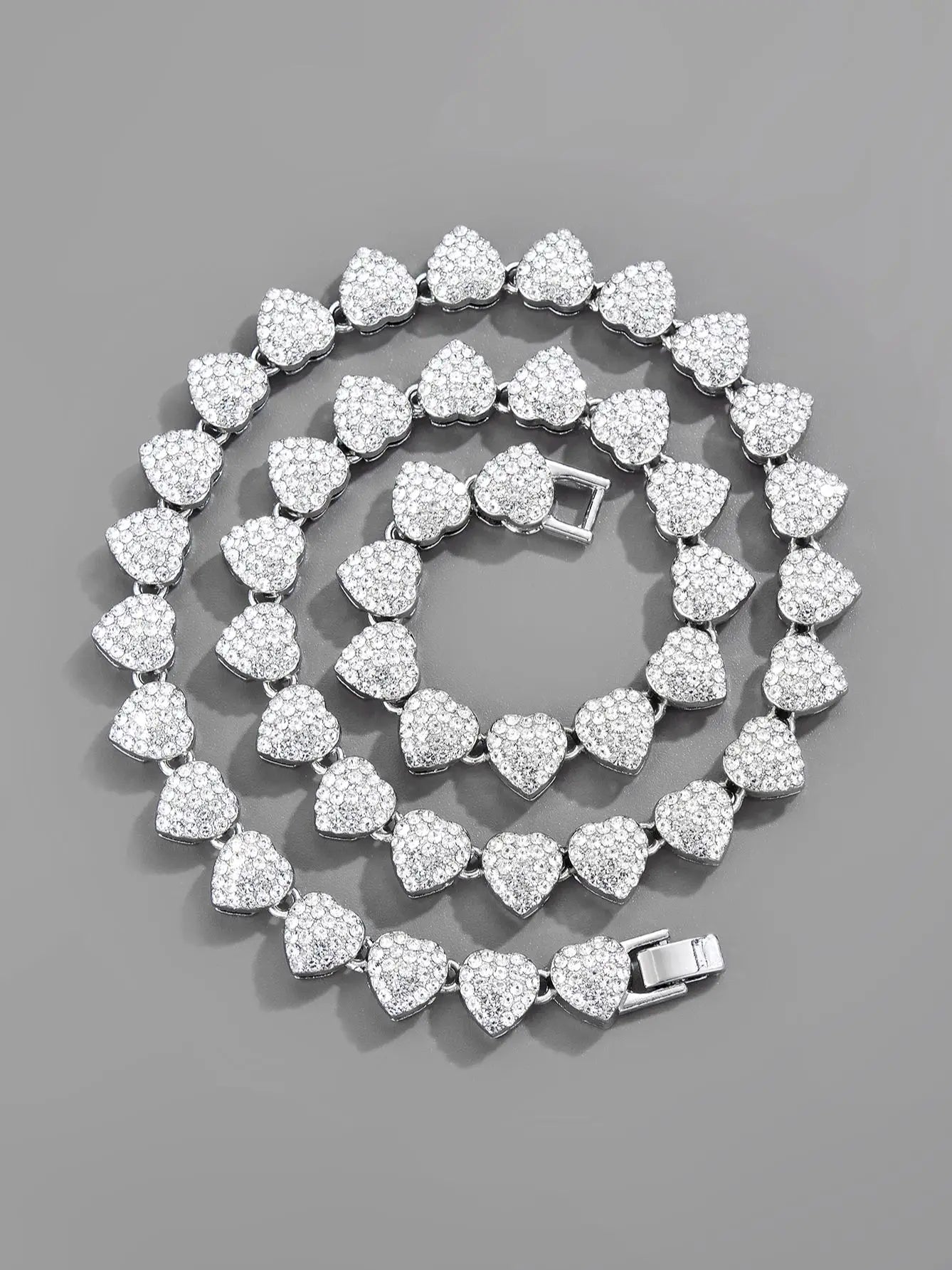 Heart Shape Charming Rhinestone Cuban Link Chain