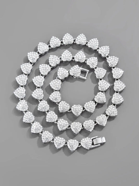 Heart Shape Charming Rhinestone Cuban Link Chain