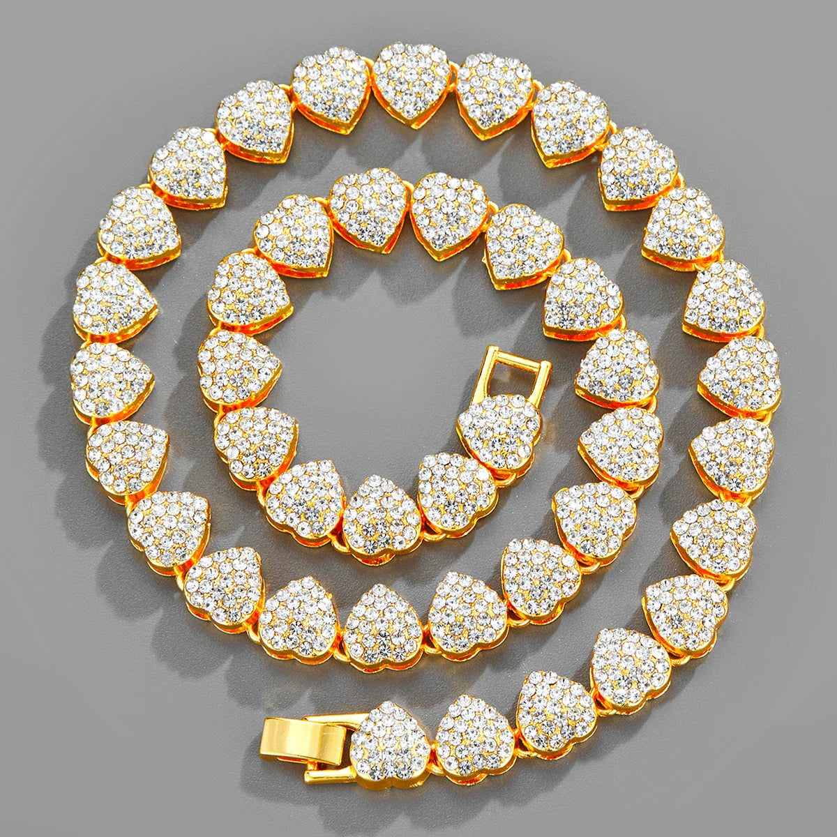 Heart Shape Charming Rhinestone Cuban Link Chain