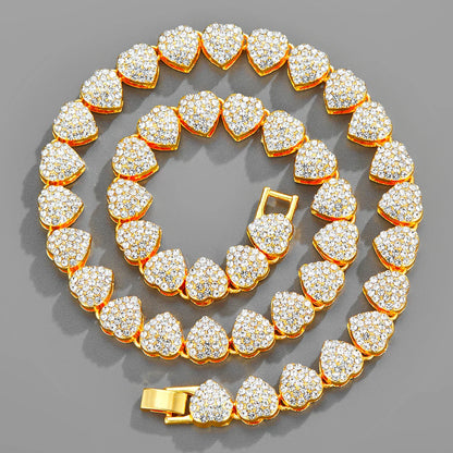 Heart Shape Charming Rhinestone Cuban Link Chain