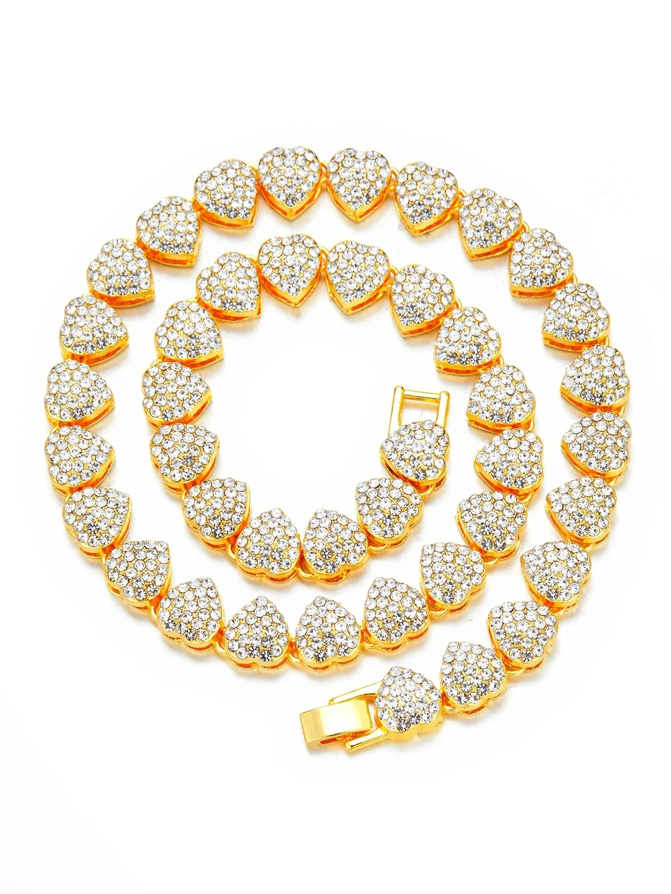 Heart Shape Charming Rhinestone Cuban Link Chain